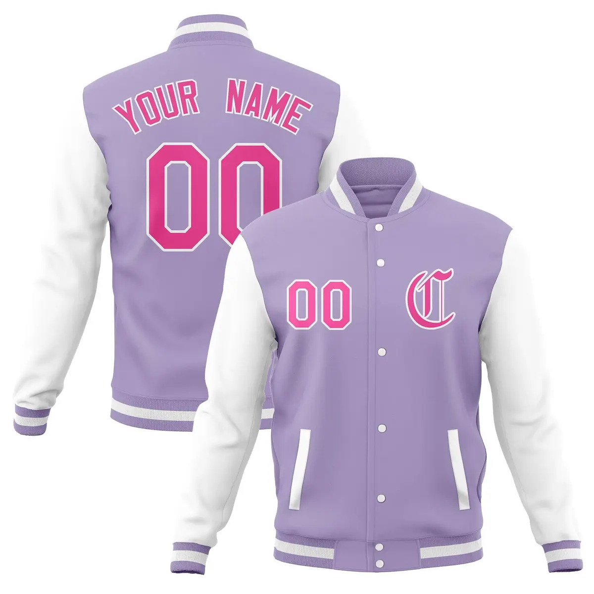 Full-Snap Letterman Baseball Jacket with Raglan Sleeves
