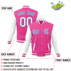 Full-Snap Letterman Baseball Jacket with Raglan Sleeves 52