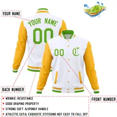 Full-Snap Letterman Baseball Jacket with Raglan Sleeves 76