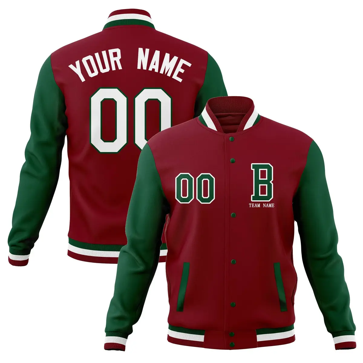 Full-Snap Varsity Letterman Baseball Jacket Stitched Coats