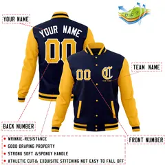 Full-Snap Varsity Letterman Baseball Jacket Stitched Name Number 12