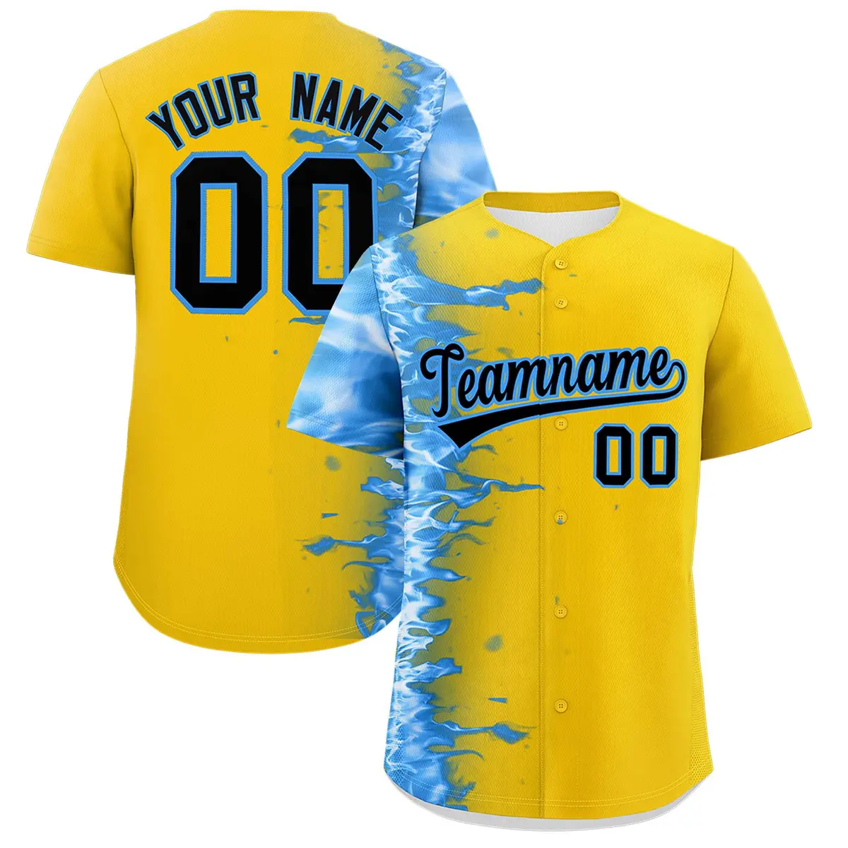 Gold 3D Flame Design Authentic Baseball Jersey