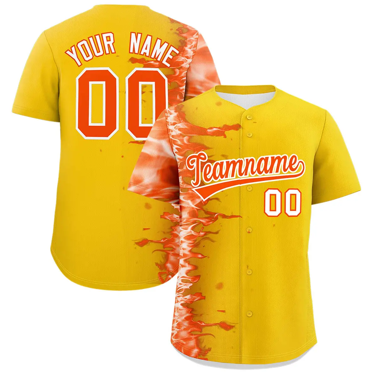Gold 3D Flame Design Authentic Baseball Jersey