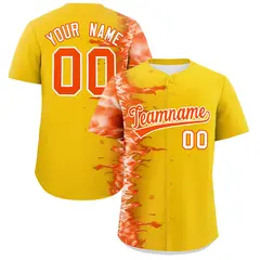 Gold 3D Flame Design Authentic Baseball Jersey 1