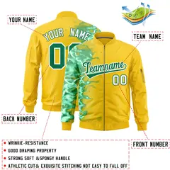 Gold 3D Flame Full-Zip Varsity Letterman Bomber Jacket 2