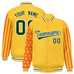 Gold American Flag Varsity Letterman Bomber Jacket 1