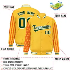 Gold American Flag Varsity Letterman Bomber Jacket 2