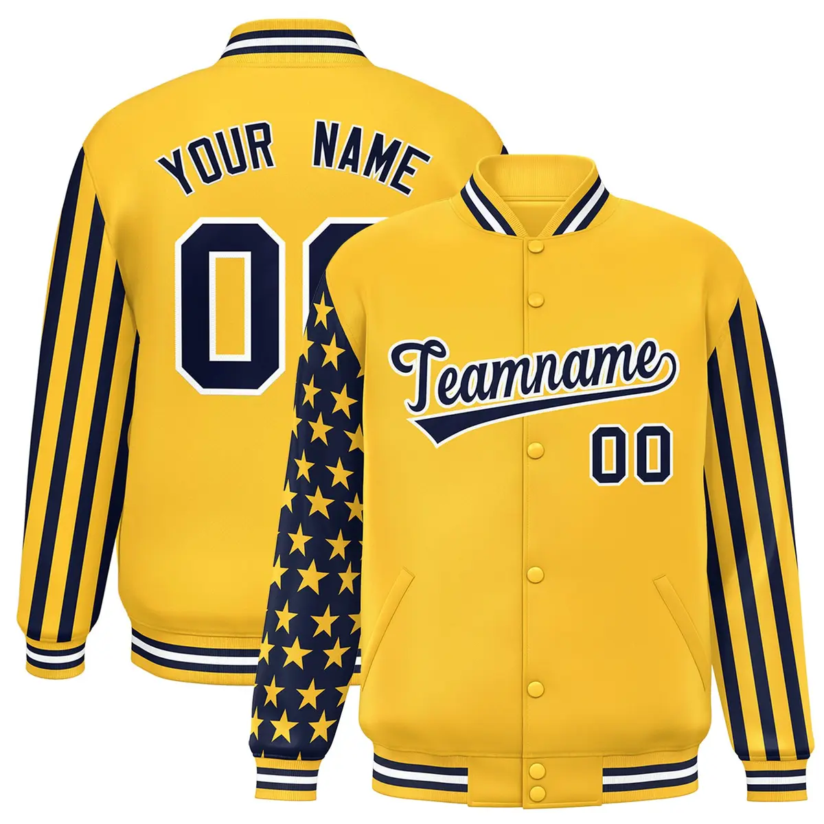 Gold American Flag Varsity Letterman Bomber Jacket