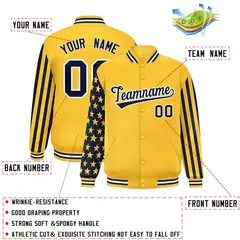 Gold American Flag Varsity Letterman Bomber Jacket 2
