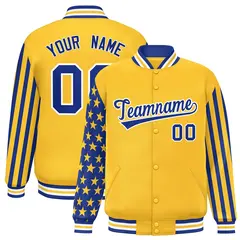 Gold American Flag Varsity Letterman Bomber Jacket 1
