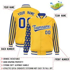 Gold American Flag Varsity Letterman Bomber Jacket 2