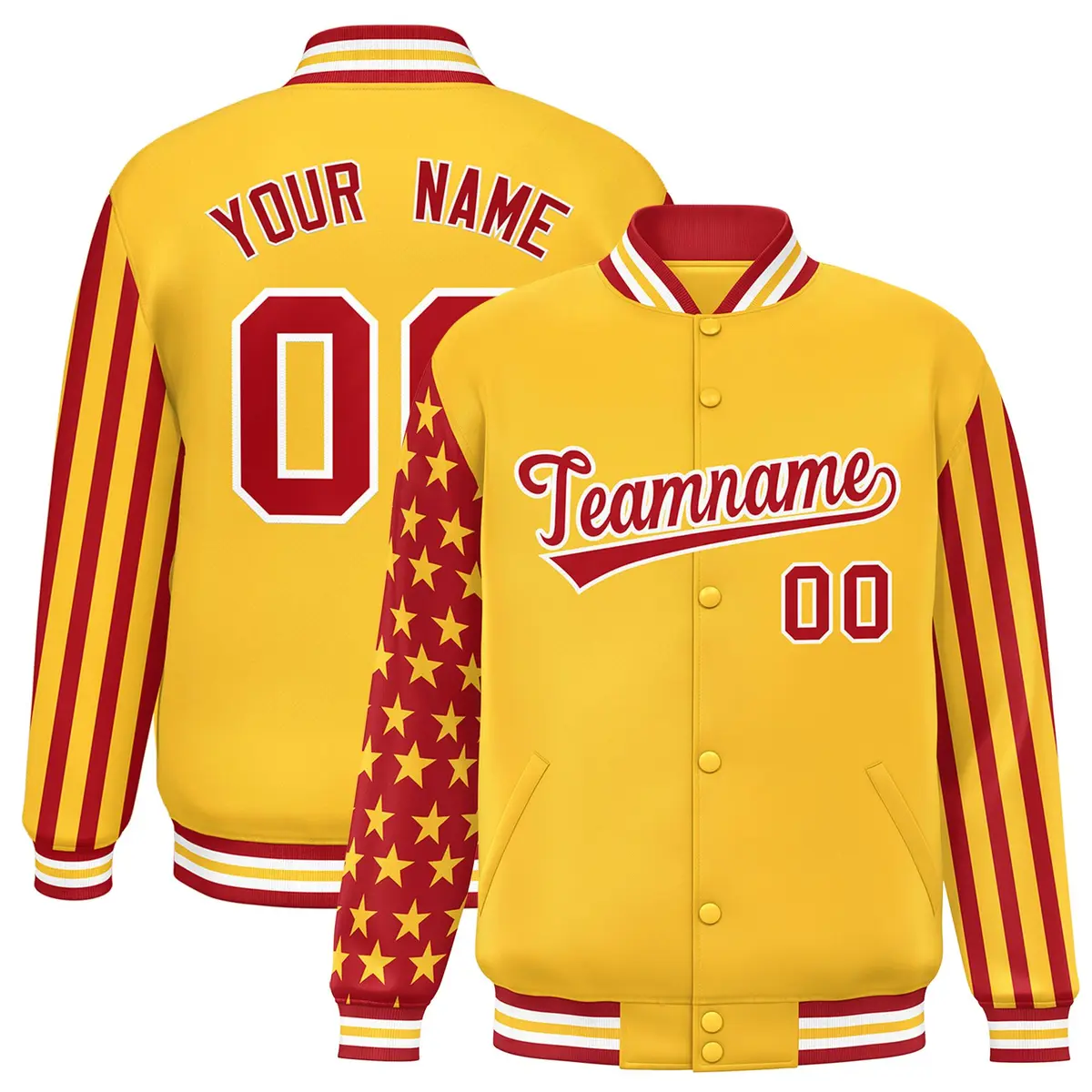 Gold American Flag Varsity Letterman Bomber Jacket