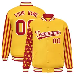 Gold American Flag Varsity Letterman Bomber Jacket 1