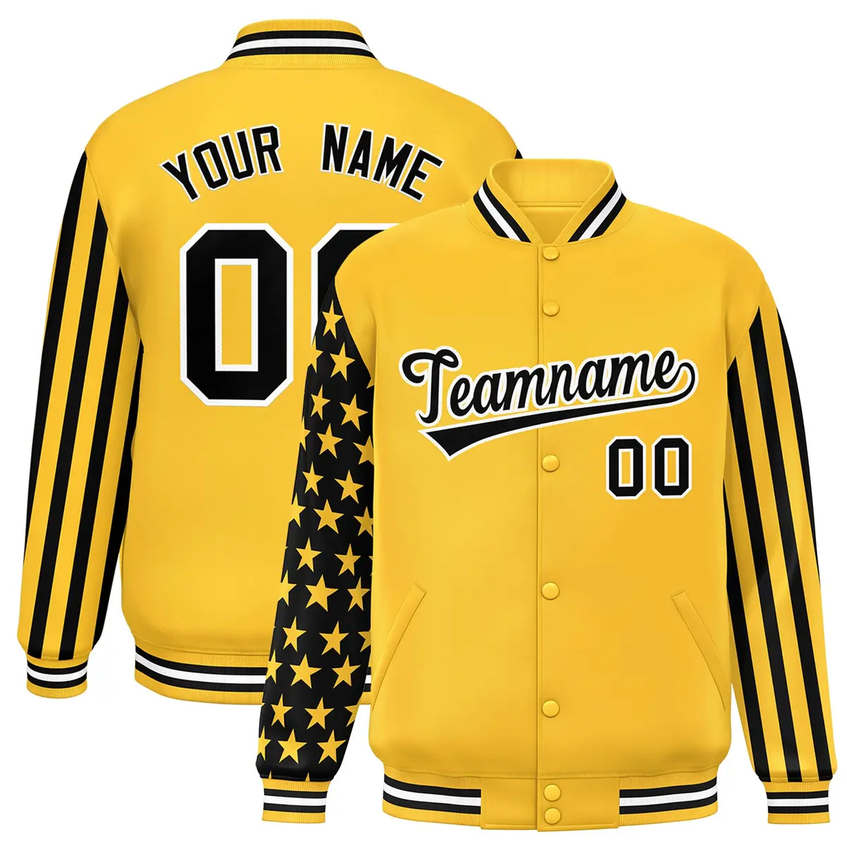 Gold American Flag Varsity Letterman Bomber Jacket