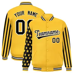Gold American Flag Varsity Letterman Bomber Jacket