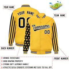 Gold American Flag Varsity Letterman Bomber Jacket 2