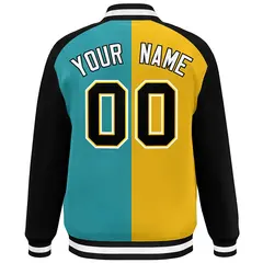 Gold Aqua-Black Color Block Bomber Varsity Baseball Jacket 4