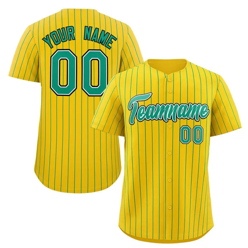 Gold Aqua-Black Stripe Fashion Baseball Jersey