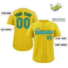 Gold Aqua-Black Stripe Fashion Baseball Jersey 2