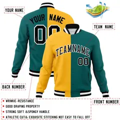 Gold Aqua-Black Two Tone Split Varsity Letterman Jacket 4
