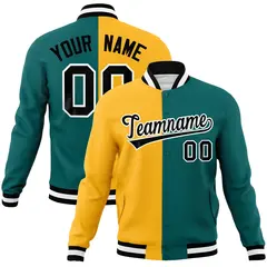 Gold Aqua-Black Two Tone Split Varsity Letterman Jacket 1