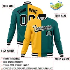 Gold Aqua-Black Two Tone Split Varsity Letterman Jacket 4