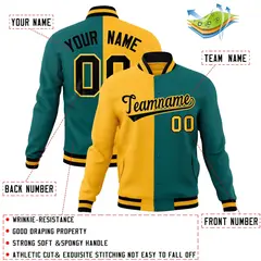 Gold Aqua-Black Two Tone Split Varsity Letterman Jacket 4