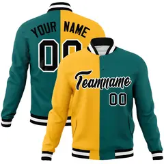 Gold Aqua-Black Two Tone Split Varsity Letterman Jacket 1