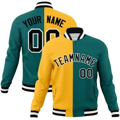 Gold Aqua-Black Two Tone Split Varsity Letterman Jacket 1