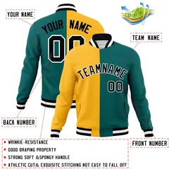 Gold Aqua-Black Two Tone Split Varsity Letterman Jacket 4