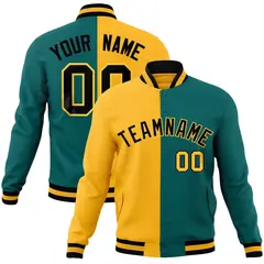 Gold Aqua-Black Two Tone Split Varsity Letterman Jacket