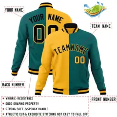 Gold Aqua-Black Two Tone Split Varsity Letterman Jacket 4