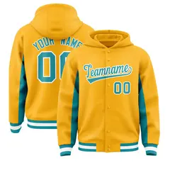 Gold Aqua Color Block Varsity Letterman Jacket Hoodie