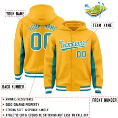 Gold Aqua Color Block Varsity Letterman Jacket Hoodie 4