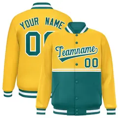 Gold Aqua Color Block Varsity Letterman Jacket 1