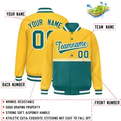 Gold Aqua Color Block Varsity Letterman Jacket 2