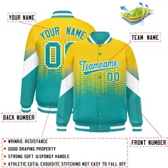Gold Aqua Gradient Polka Dot Varsity Full-Snap Letterman Baseball Jacket 2