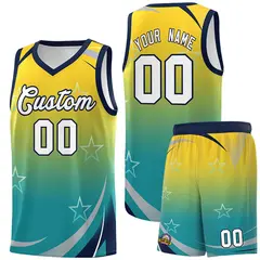 Gold Aqua Gradient Star Graffiti Basketball Jersey