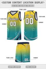 Gold Aqua Gradient Star Graffiti Basketball Jersey 2