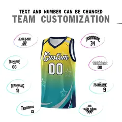 Gold Aqua Gradient Star Graffiti Basketball Jersey 3