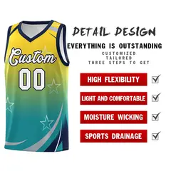 Gold Aqua Gradient Star Graffiti Basketball Jersey 4