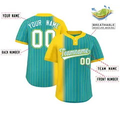Gold Aqua Gradient Stripe Two-Button Softball Jersey 2