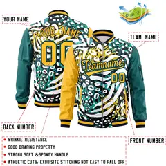 Gold Aqua Graffiti Pattern Full-Zip Varsity Letterman Bomber Jacket 2