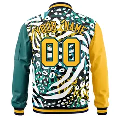 Gold Aqua Graffiti Pattern Full-Zip Varsity Letterman Bomber Jacket 4