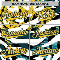 Gold Aqua Graffiti Pattern Full-Zip Varsity Letterman Bomber Jacket 5