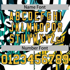 Gold Aqua Graffiti Pattern Full-Zip Varsity Letterman Bomber Jacket 6