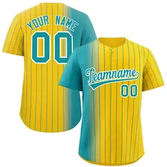 Gold Aqua Pinstripe Gradient Baseball Jersey 1