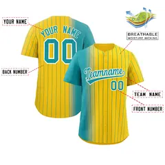 Gold Aqua Pinstripe Gradient Baseball Jersey 2