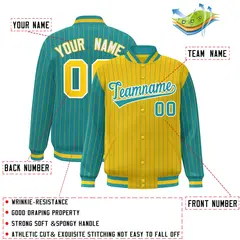 Gold Aqua Pinstripe Raglan Varsity Letterman Baseball Jacket 2