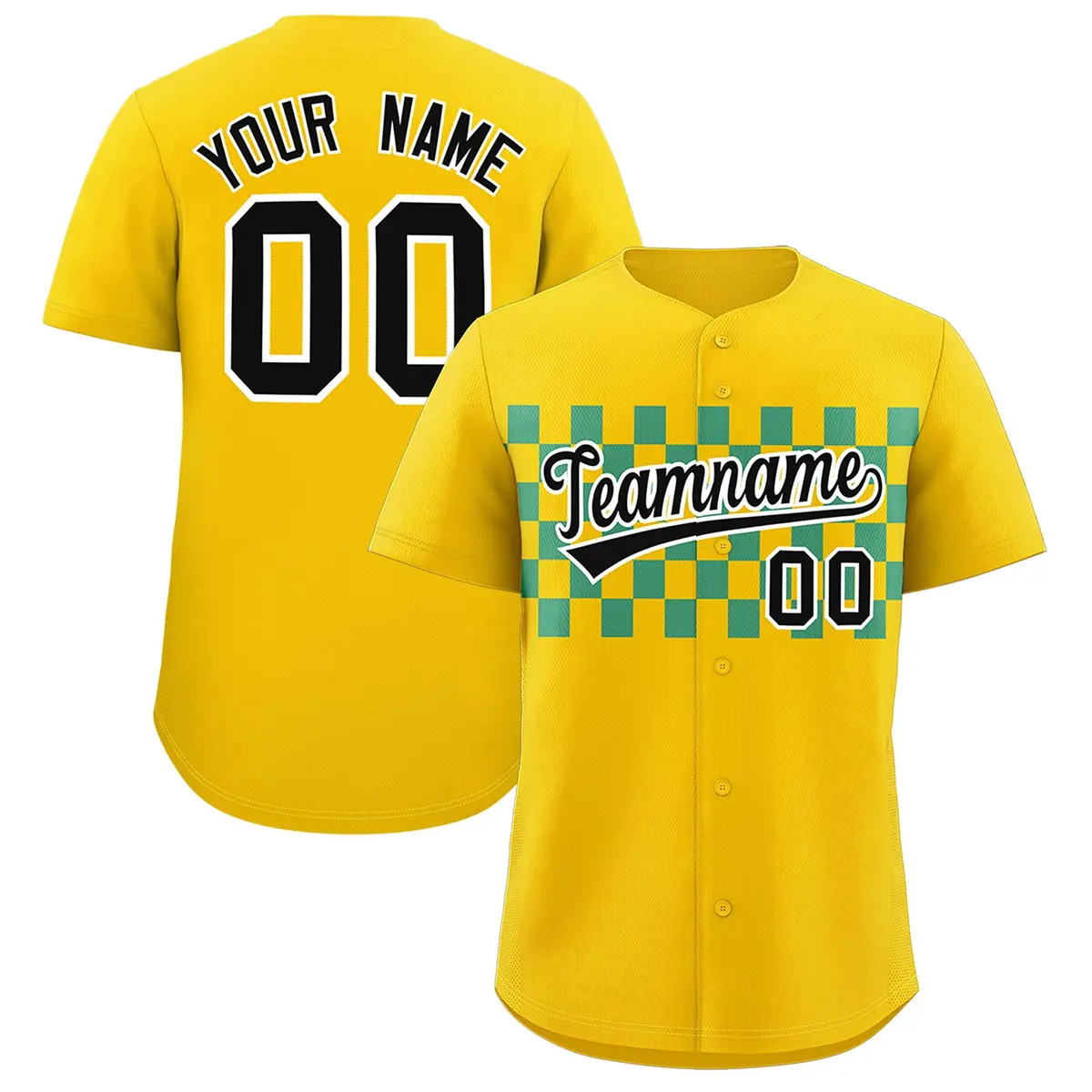Gold Aqua Plaid Fashion Authentic Baseball Jersey